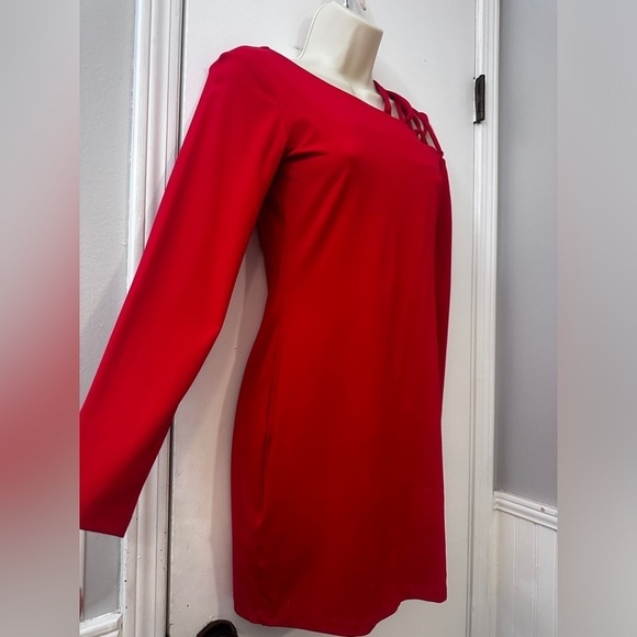 Susana Monaco Women’s Red Cut-Out Shoulder Dress, Size M - Long Sleeve - Picture 2 of 14